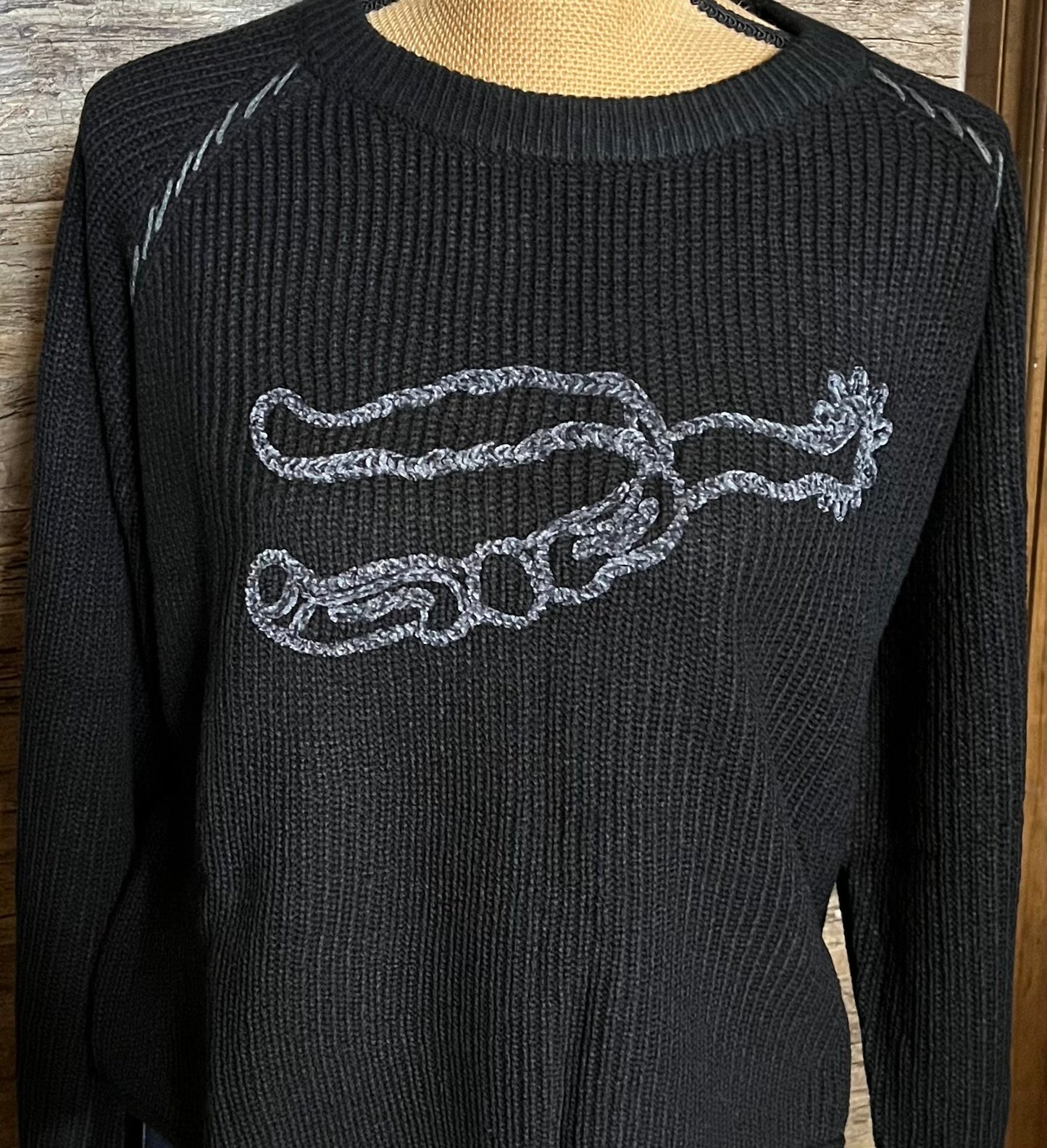Black knit spur em cowboy sweater