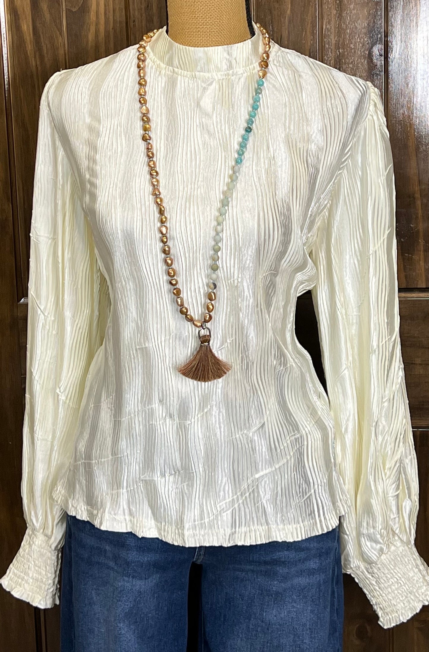 Mock neck ivory long sleeve top