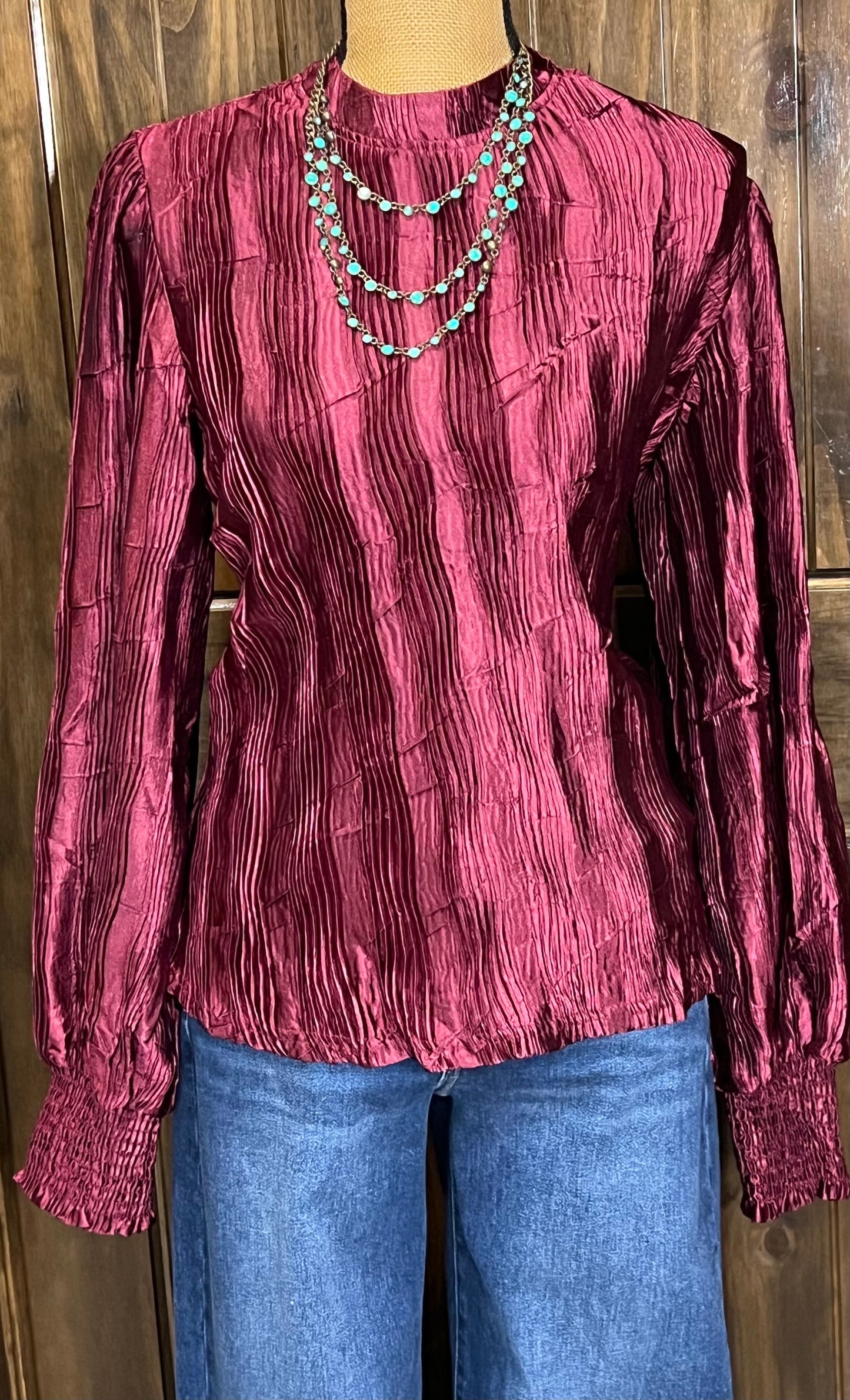 Mock neck burgundy long sleeve top