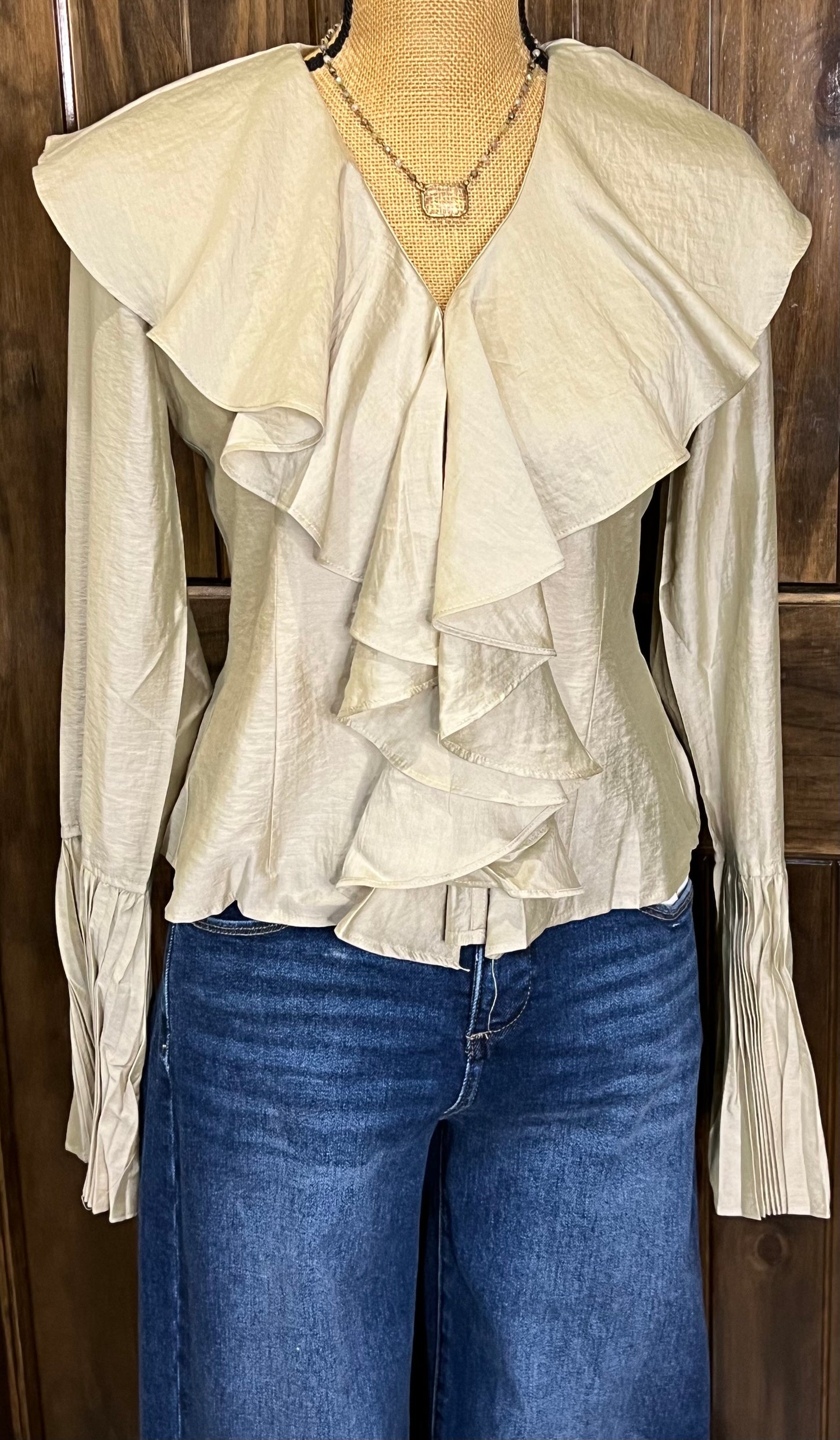 Pleated ruffle detail blouse