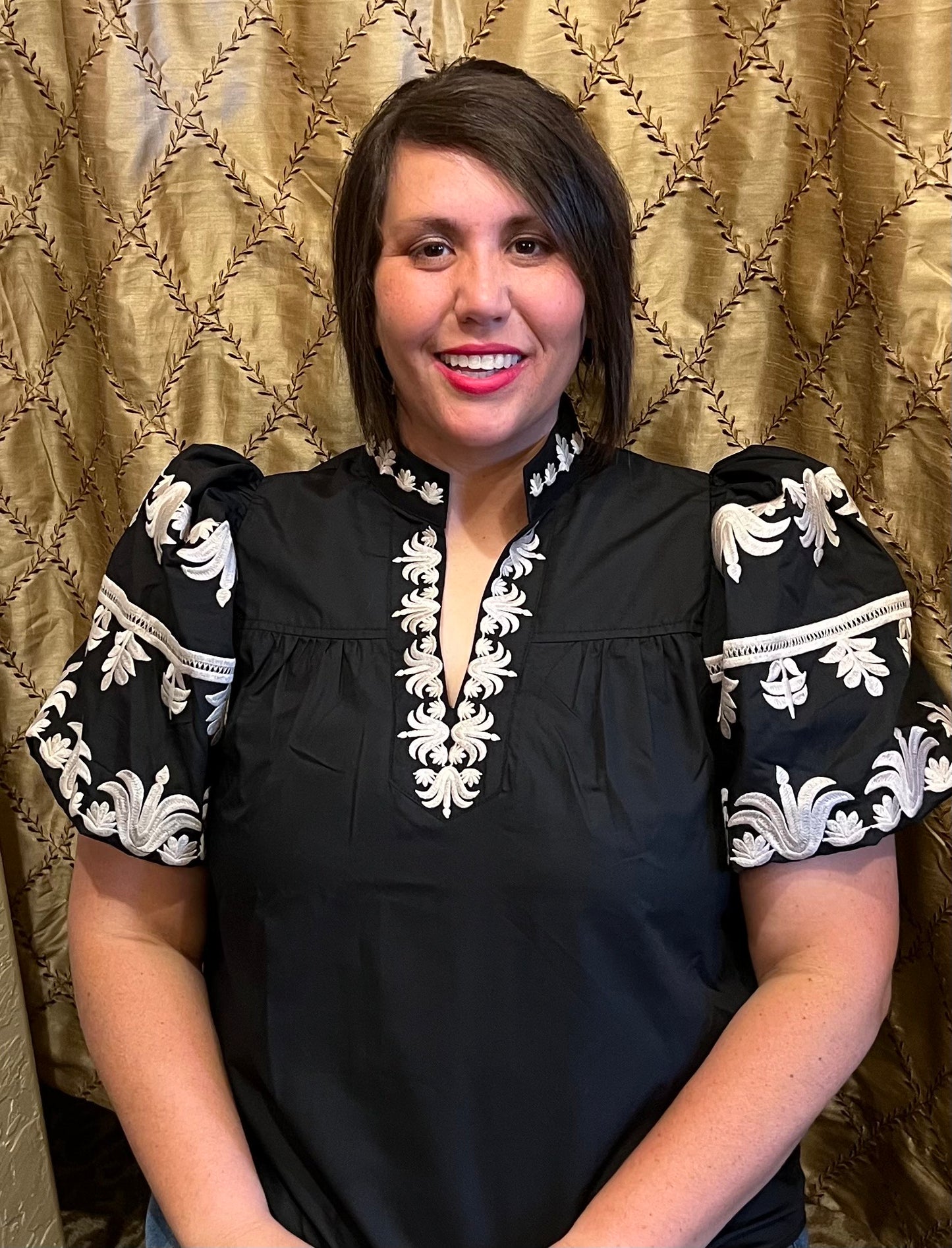 Black Embroidered Detail Top