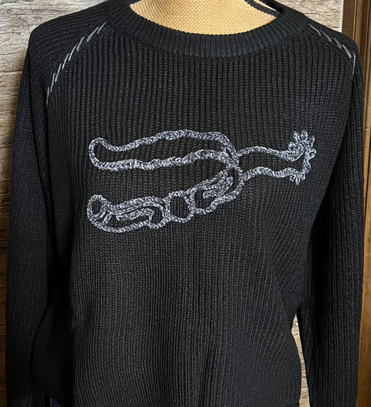 Black knit spur em cowboy sweater