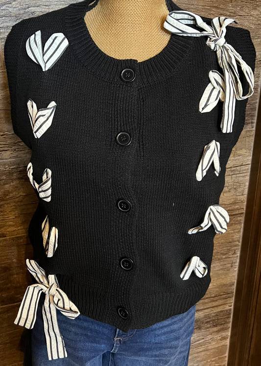 Black Sweater Bow Vest