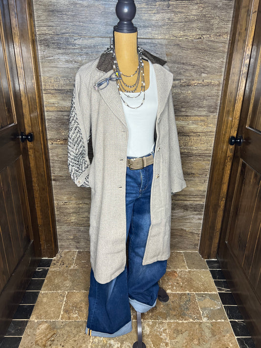 Mixed Media Long Oatmeal Coat