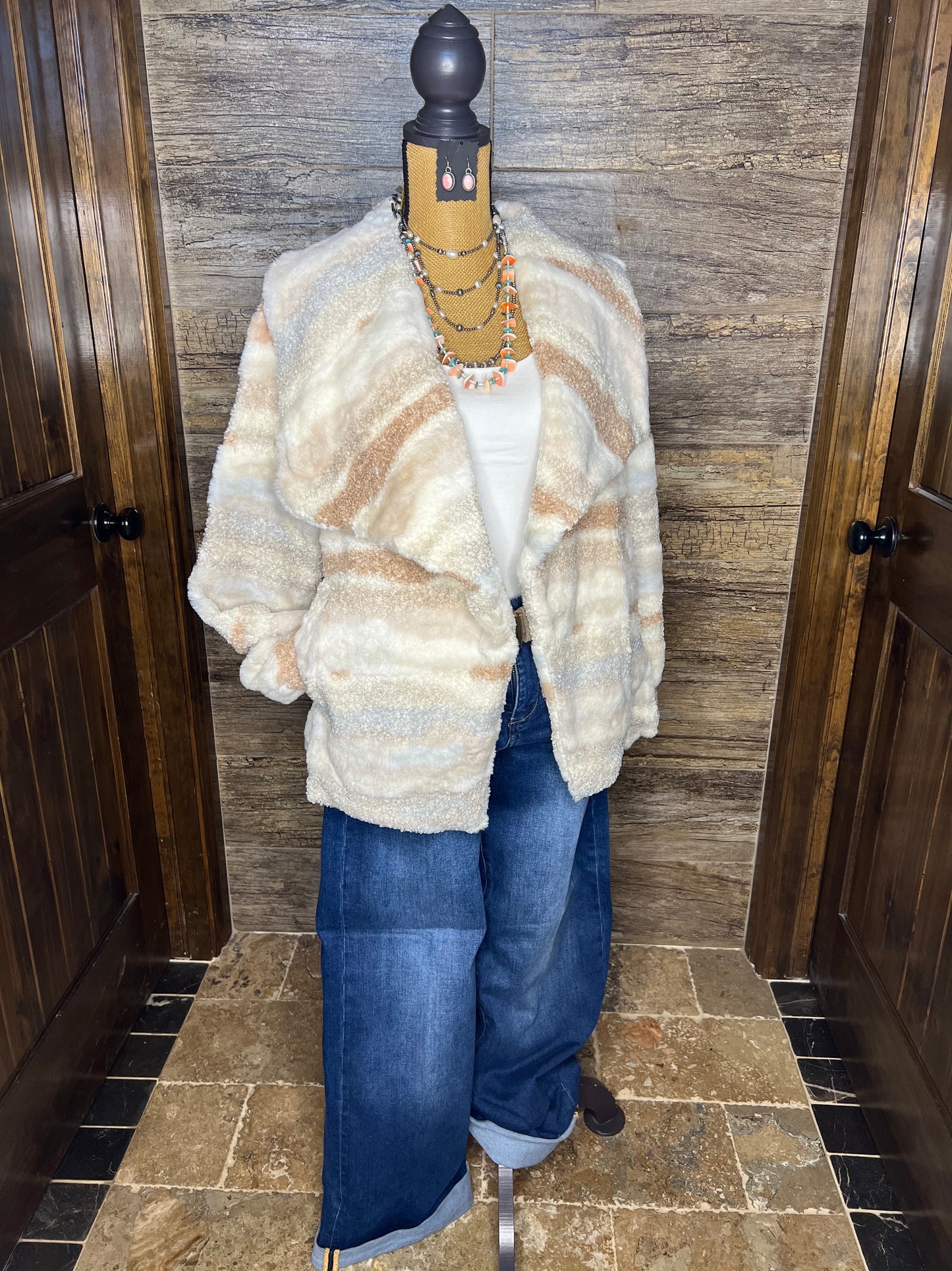 Big Lapel Fur Jacket Ivory/Rosewood