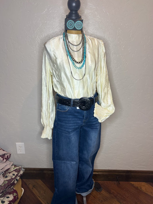 Mock Neck Ivory Long Sleeve Blouse