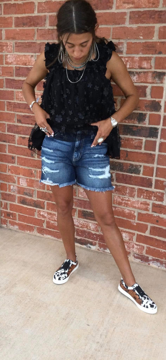 Black Floral Sleeveless Shirt